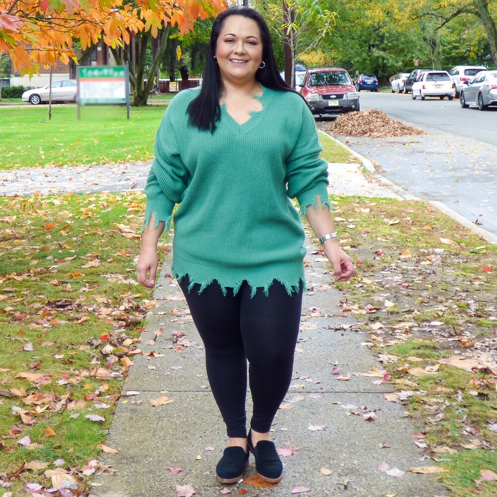 Distressed V-Neck Plus Sweater
